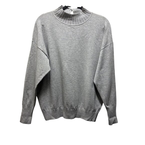 Ted Baker Womens Gray Sweater With Studded Collar & Keyhole Back Size 3 - Picture 1 of 9